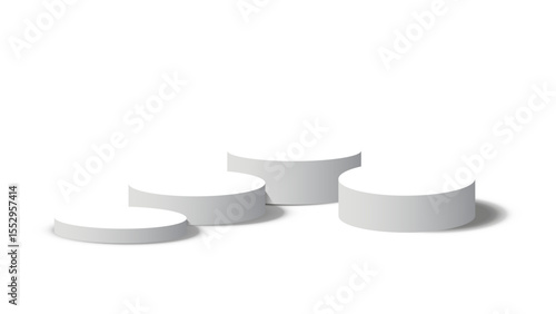 Minimalist White Cylindrical Product Podiums at Varying Heights with Transparent Background, Perfect for Clean Displays

