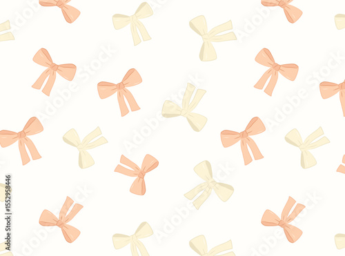 Delicate seamless vector pattern with vintage-style bows in soft pastel colors. Perfect for gift wrap, baby showers, wedding stationery, and charming textile designs.