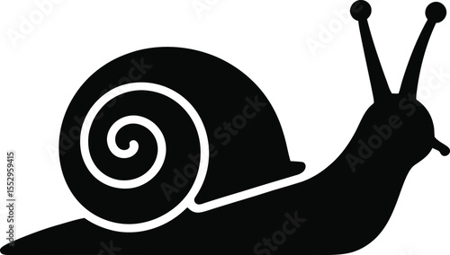Simple black silhouette of a snail crawling on a white background