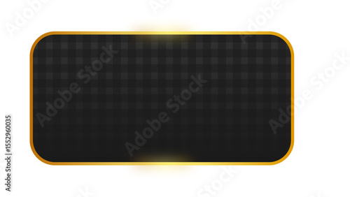 Modern black rectangular banner with subtle checkered pattern and golden border, illuminated with a soft glow on a transparent background.

