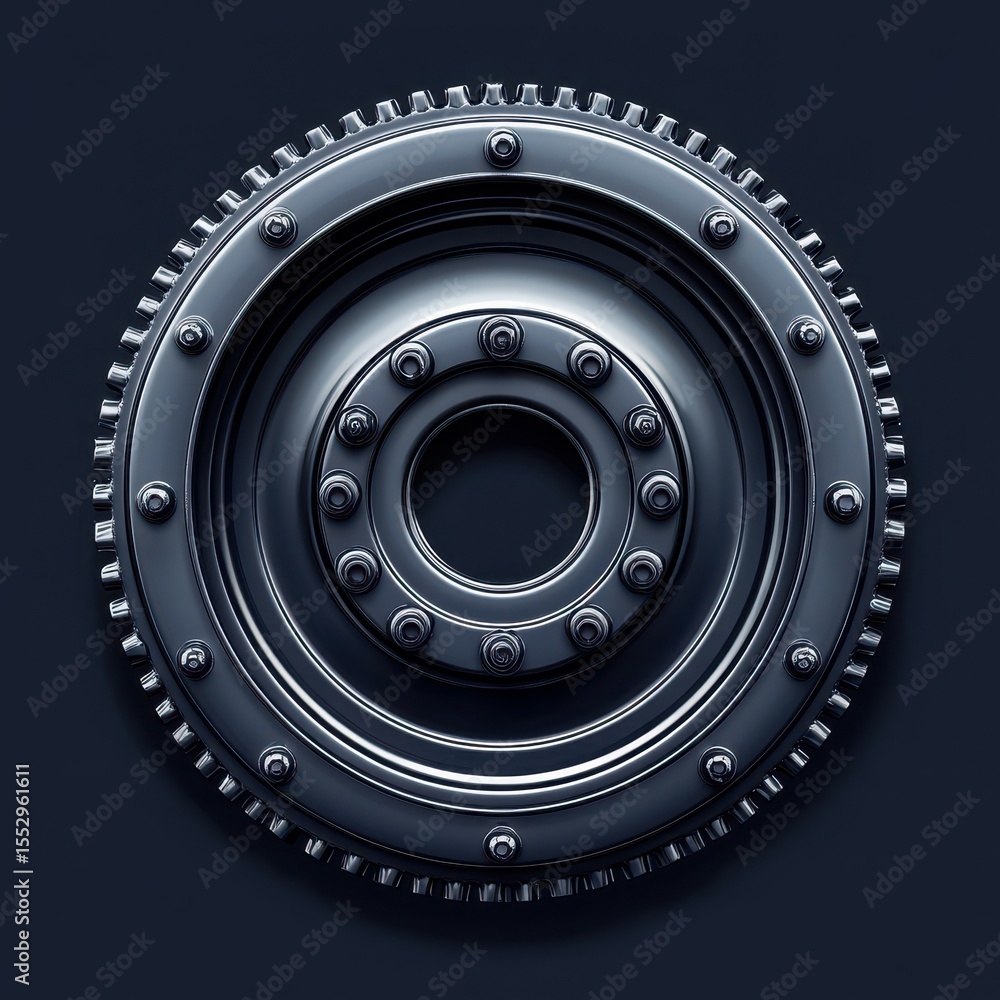 Obraz premium Detailed close-up of a metallic gear in a dark backdrop showcasing industrial design elements