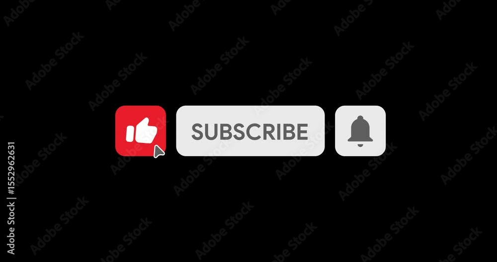 YouTube Like Subscribe Bell button animation. Social Media vlog call to action template. CTA buttons. Content creator overlay video tools. Interactive buttons. 4K Alpha Mov with transparent background