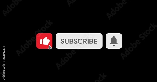 YouTube Like Subscribe Bell button animation. Social Media vlog call to action template. CTA buttons. Content creator overlay video tools. Interactive buttons. 4K Alpha Mov with transparent background