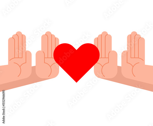 Unnecessary love. Man refuses to accept heart. Hands make refusal of love.