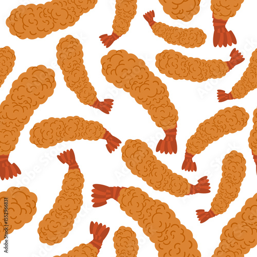 Fried shrimp pattern seamless. Shrimp in batter background. food texture