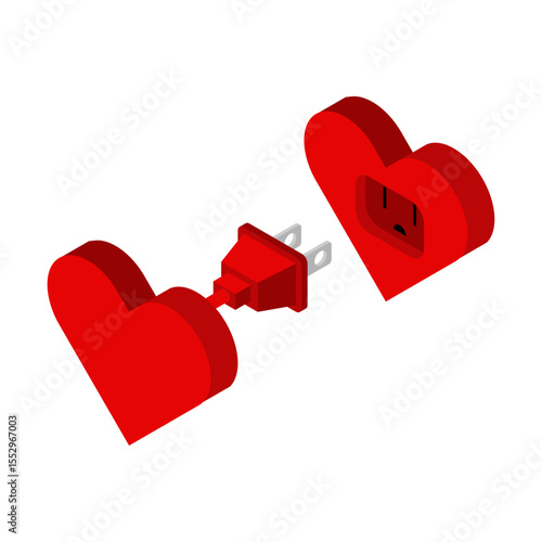 Hearts with plug and socket. Concept mutual love.