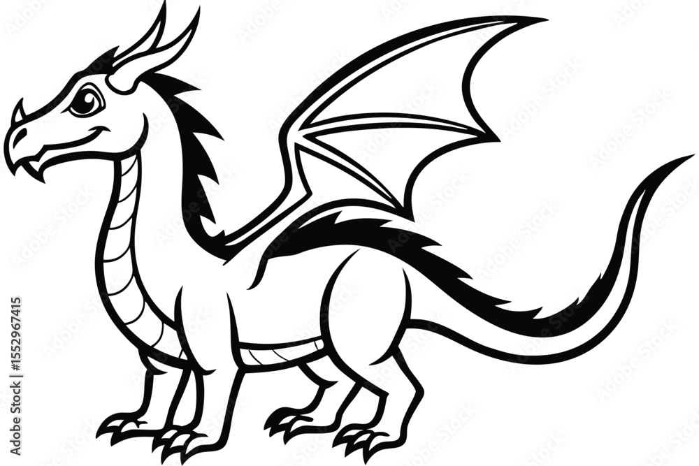 Obraz premium Stylized black winged dragon stands tall displaying its formidable claws and fierce gaze