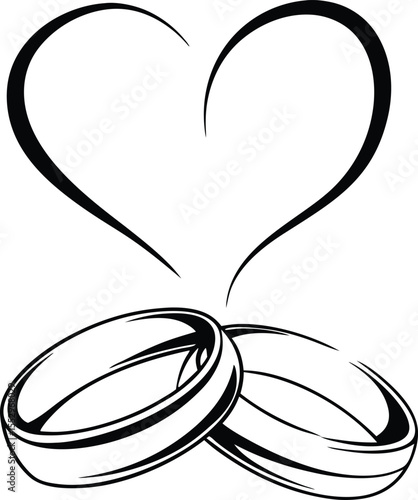 Elegant wedding rings and heart graphic design for love and marriage.