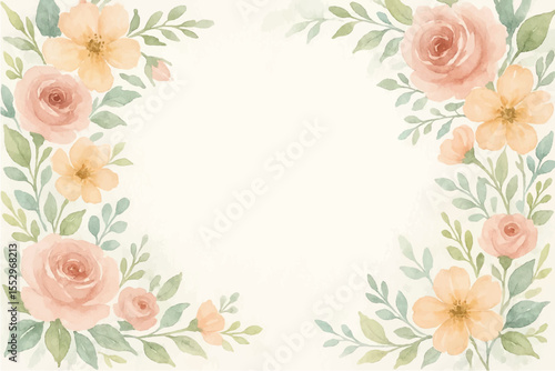 Vintage floral background with romantic pink roses, elegant frame, and decorative hearts for a wedding or Valentine's Day card design