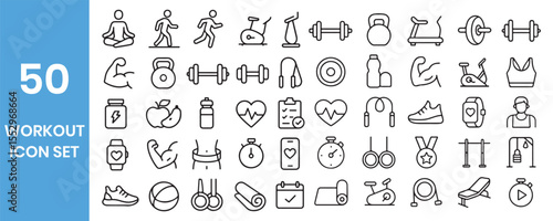 Fifty different workout and fitness related icons set