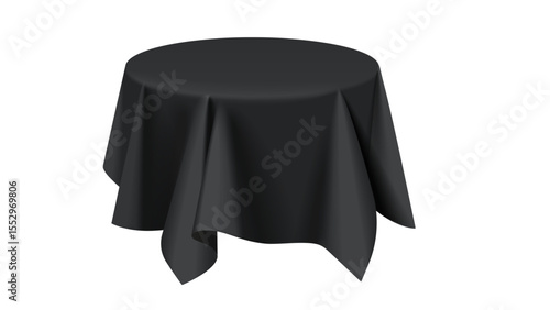 Elegant Black Round Table with Draped Tablecloth on Transparent Background - Perfect for Formal Dining, Events, and Stylish Decor

