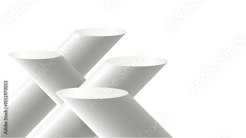 Abstract White Cylindrical Pedestals with Transparent Background - Dynamic Display Elements for Modern Product Presentation

