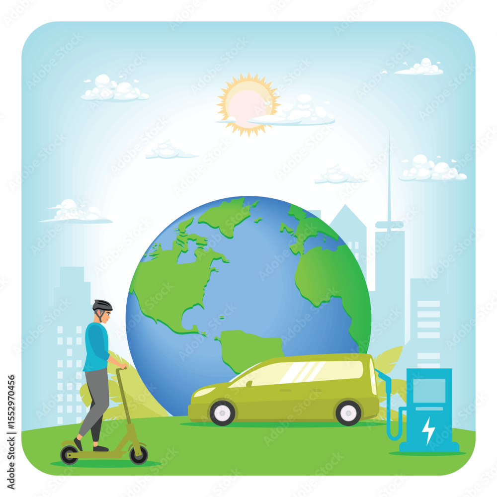 Naklejka premium Change Climate Scenes. Using Sustainable and Environmentally Friendly Transportation.