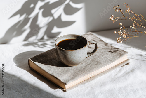 Wallpaper Mural Still life in boho style of a artisan cup of coffee next to a book Torontodigital.ca