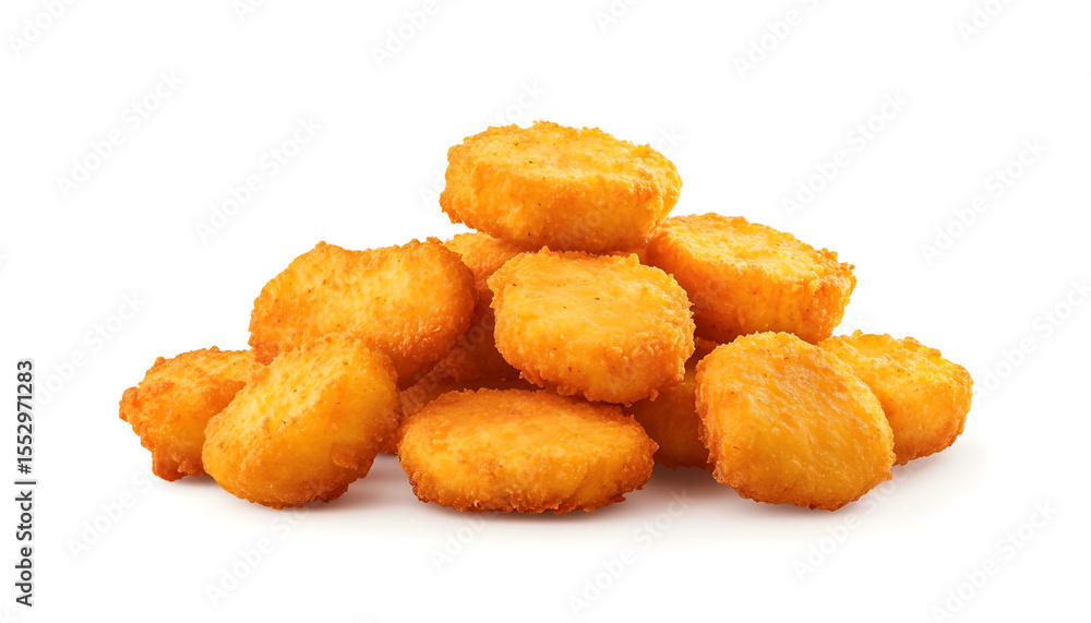 golden crispy chicken nuggets snack on white background golden crispy chicken nuggets snack on white background