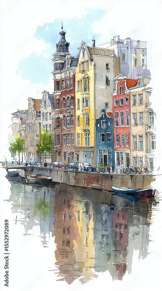 Watercolor cityscape of the city of Amsterdam, capital of the Netherlands (Europe) Watercolor cityscape of the city of Amsterdam, capital of the Netherlands (Europe)