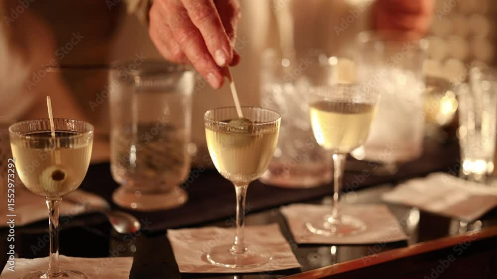 custom made wallpaper toronto digitalBartender carefully places green olives into elegant martini glasses filled with golden cocktails, creating a sophisticated atmosphere at a stylish, warmly lit bar