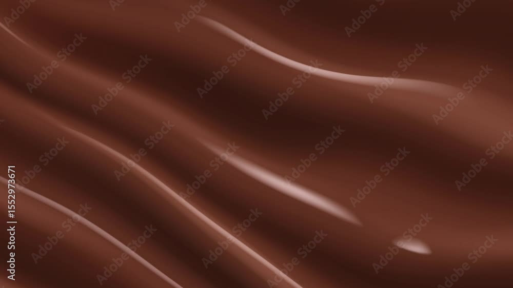 Displaying rich brown curves with delicate rippling texture melting in slow motion cinematography glossy milk chocolate waves flowing.