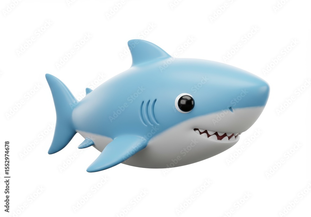 Fototapeta premium Cartoon shark with light blue skin and white teeth on white background