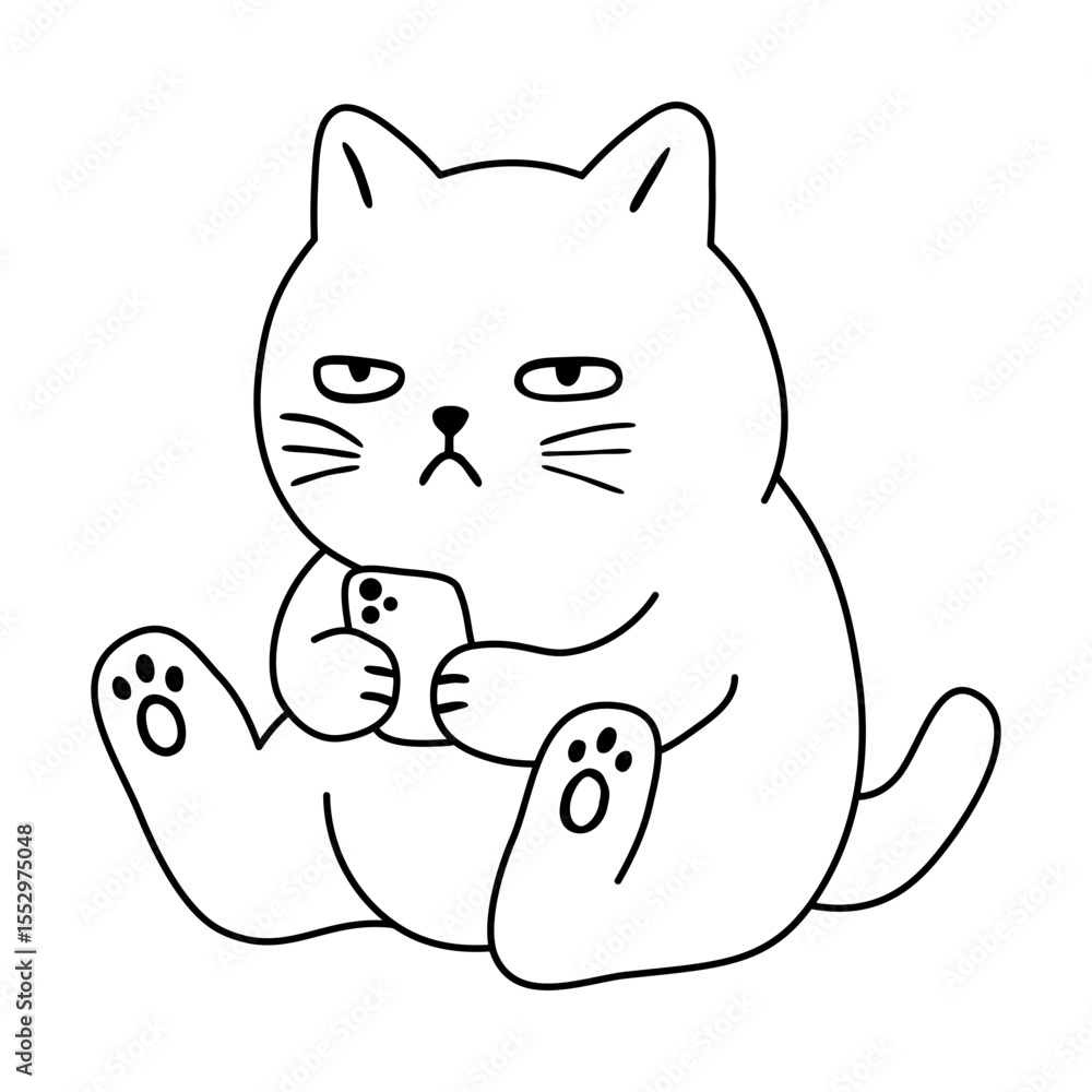 Fototapeta premium Cute cat cartoon bored playing phone vector
