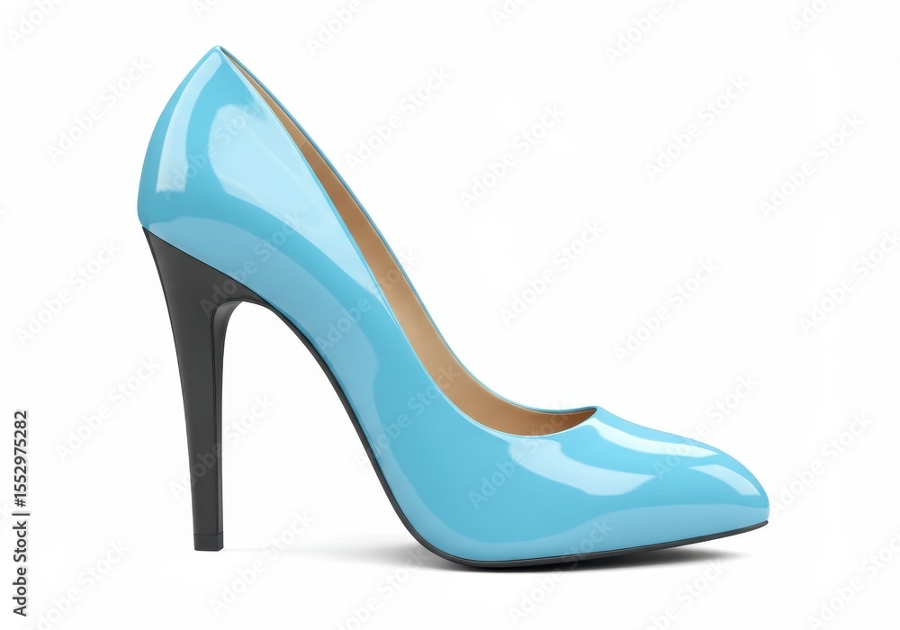 Light blue high heel shoe with black heel on a white background Light blue high heel shoe with black heel on a white background