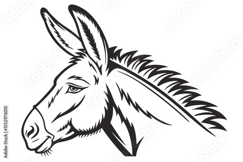 Cartoon gray donkey stares intently forward, showing off its unique golden eyes and long ears