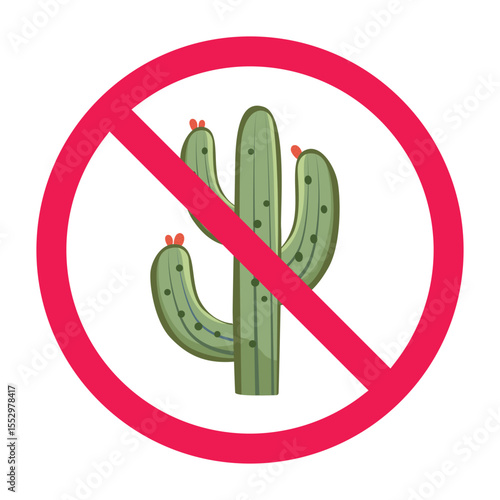 No cactus sign, forbidden plant icon, cactus prohibition symbol, cactus with red crossed circle, no desert plant sign
