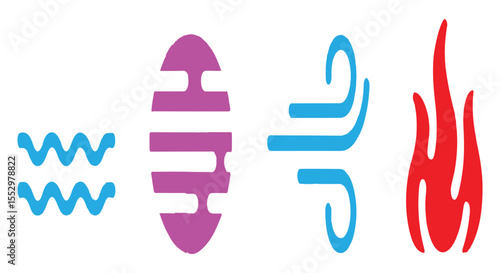 The four classical elements icon set. Water, earth, air, and fire vector symbols.
