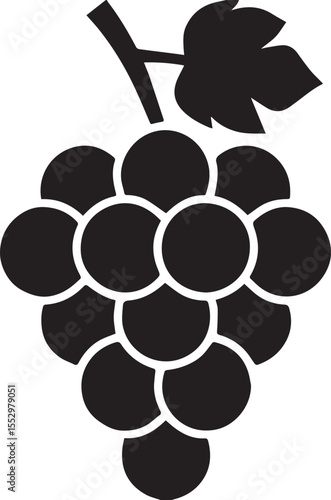 Simple black and white silhouette of a bunch of grapes.
