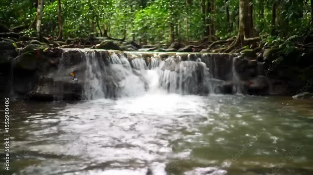 Small Waterfall Flowing into Clear Pool in Tropical Rainforest
Small Waterfall Flowing into Clear Pool in Tropical Rainforest