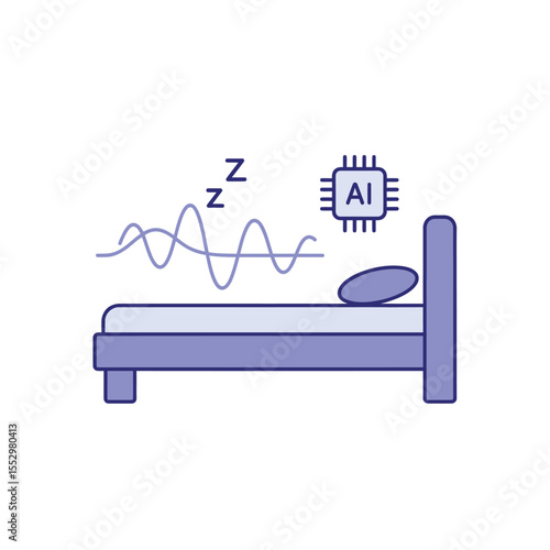 A I Powered Sleep Monitoring System Illustration Periwinkle Blue Bed Pillow Microchip Sleep Waves Zs