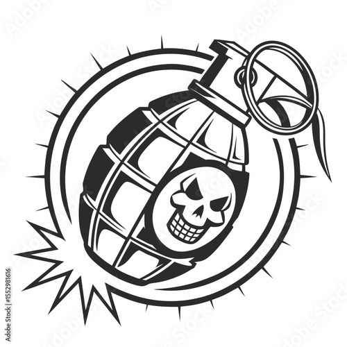 Abstract Illustration of Explosive Grenade With Evil Skull Design