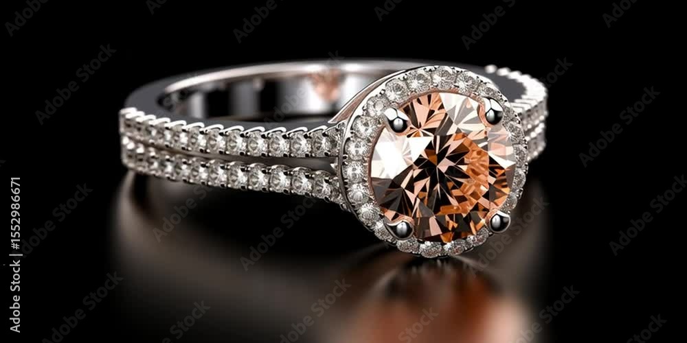 Elegant Diamond Engagement Ring with Rose Center Stone on Black Background Elegant Diamond Engagement Ring with Rose Center Stone on Black Background