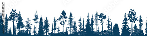 Silhouette of a forest, seamless border, isolated on white background