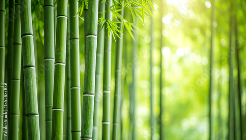 the image showcases a dense collection of tall, green, hollow plants in a forest like setting. the stalks exhibit characteristic segmented patterns along their length, adding visual interest