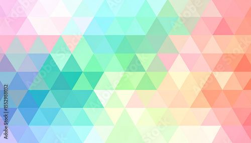 the artwork presents a geometric pattern using closely packed triangles that form a mosaic like design. each triangle is filled with a gradient or single shade of various colors