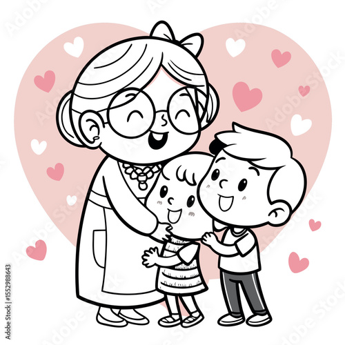 Loving grandmother with two happy grandchildren sharing a warm embrace