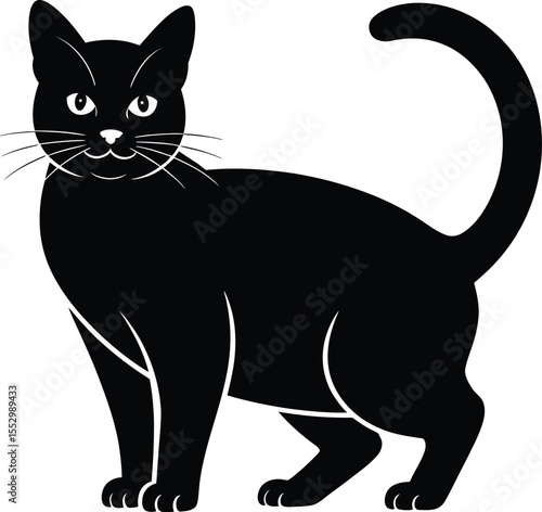 Black cat silhouette vector, standing cat icon in black isolated style for design and decoration