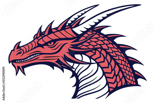 Majestic dragon head with scaled texture displays a formidable and captivating profile view isolated