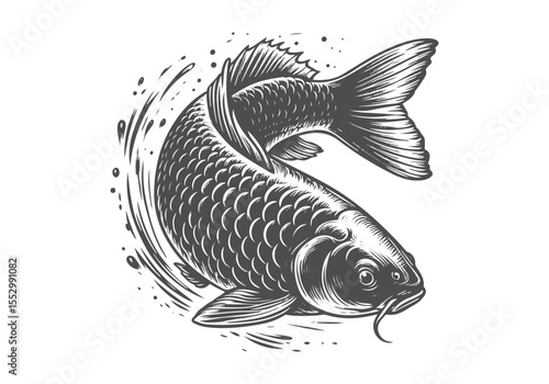 Common Carp Engraved Hand Drawn Natural Illustration Vector Isolated by AZ for Books, Arts, Design and Decoration Graphic Asset