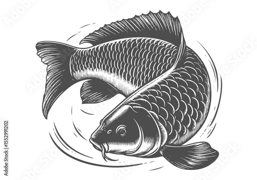 Common Carp Engraved Hand Drawn Natural Illustration Vector Isolated by AZ for Books, Arts, Design and Decoration Graphic Asset