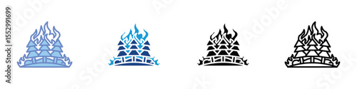 Forest Fire and Trees Burning Icon – Wildfire Emergency Vector Illustration