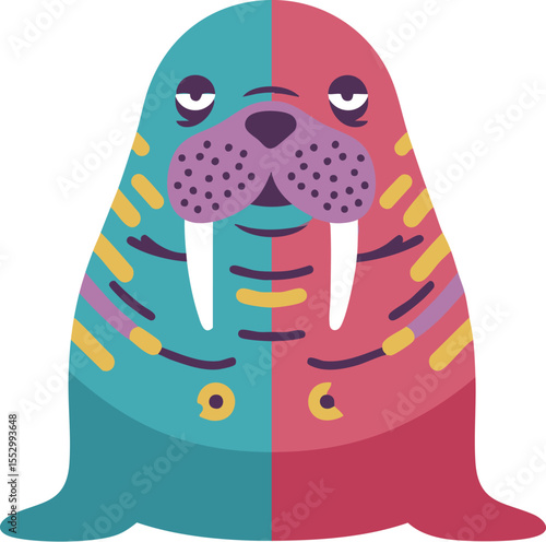 Clean Vector Flat Design Kimo-kawaii Walrus Character