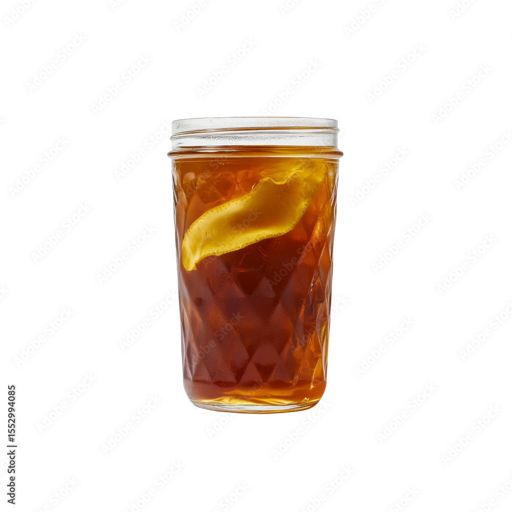 Iced Tea in a Diamond-Patterned Mason Jar with Lemon Slice Iced Tea in a Diamond-Patterned Mason Jar with Lemon Slice
