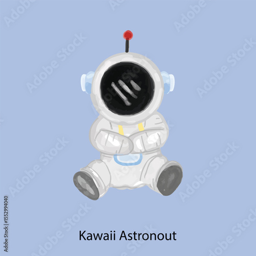 Watercolor Cute Little Astronaut Collection. Kawaii Astronaut different variant gesture or activity. 