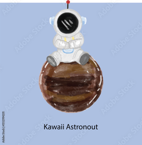 Watercolor Cute Little Astronaut Collection. Kawaii Astronaut different variant gesture or activity. 