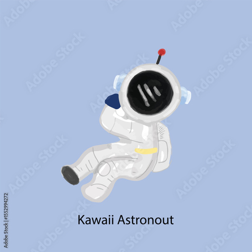Watercolor Cute Little Astronaut Collection. Kawaii Astronaut different variant gesture or activity. 