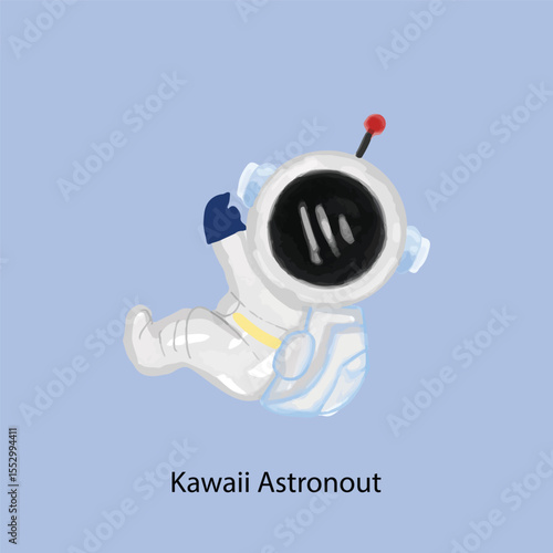Watercolor Cute Little Astronaut Collection. Kawaii Astronaut different variant gesture or activity. 