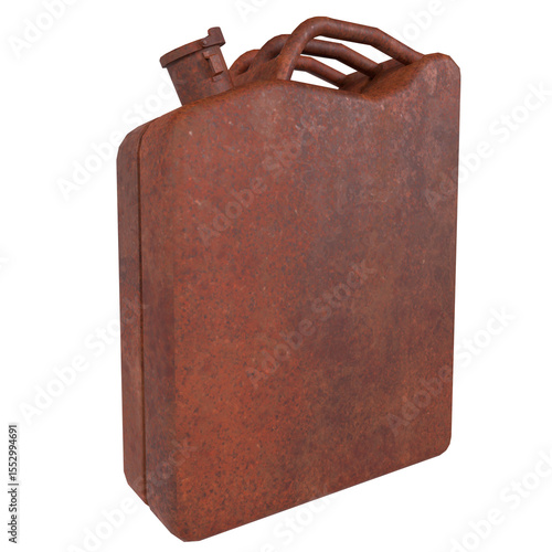 Rusty fuel can isolated on transparent