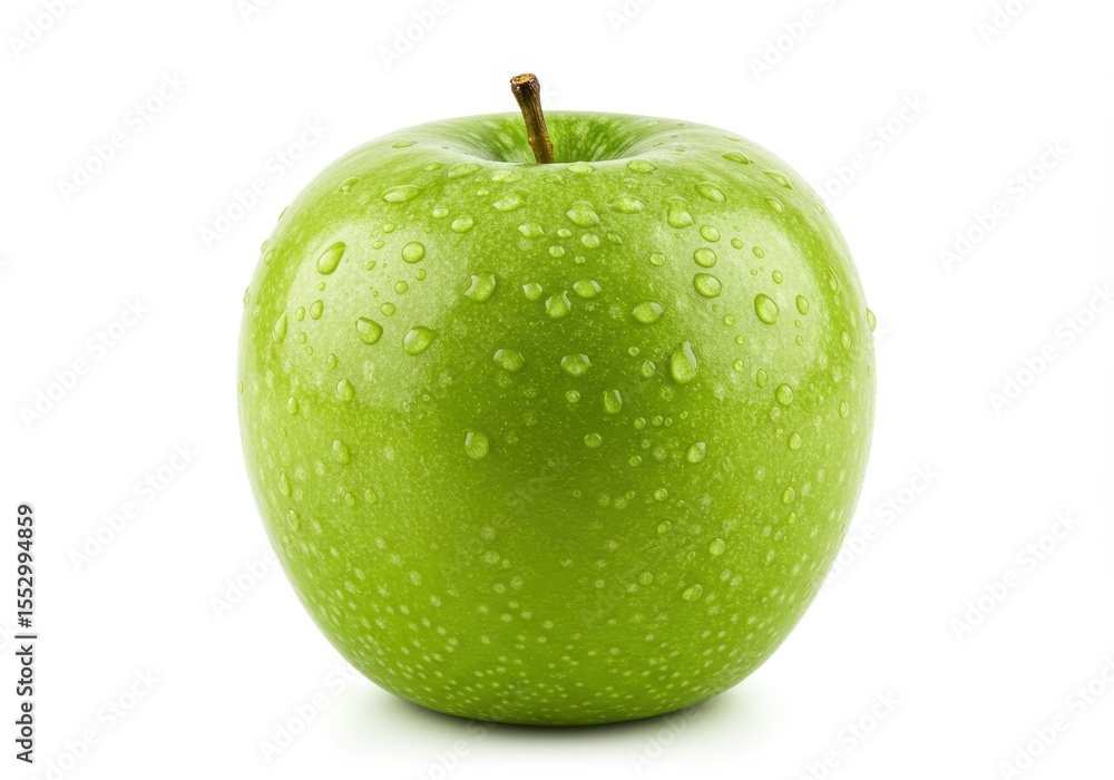 Fresh granny smith apple with water droplets on a white background Fresh granny smith apple with water droplets on a white background
